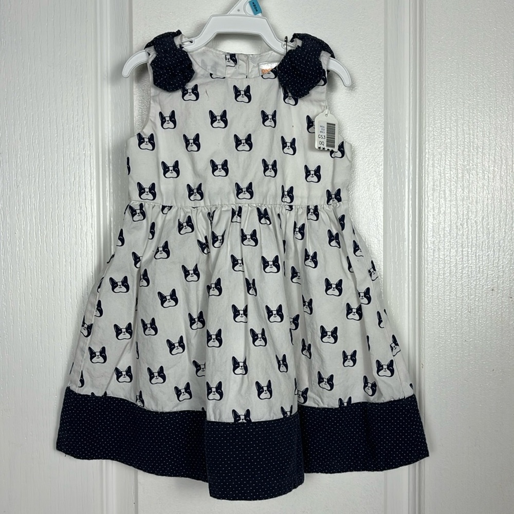 Gymboree French Bulldog Sleeveless Summer Fit Flare Buttons Dress Size 18-24 Mo
